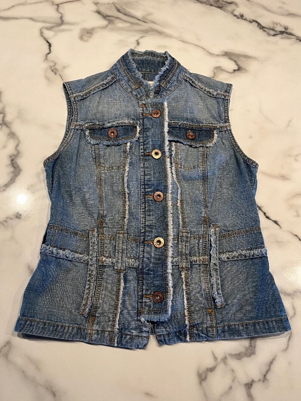 Jean Star Distressed Denim Vest Small